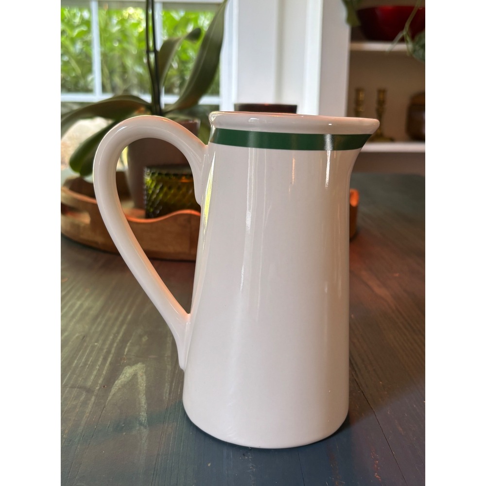Spode Christmas Tree Pitcher Teleflora Gift Holiday Ceramic Jug White Green Rim - Picture 6 of 11